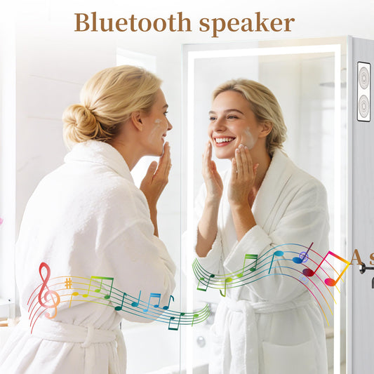 Ntufrest LED Mirror Jewelry Cabinet with Bluetooth Speaker & Full-Length Mirror