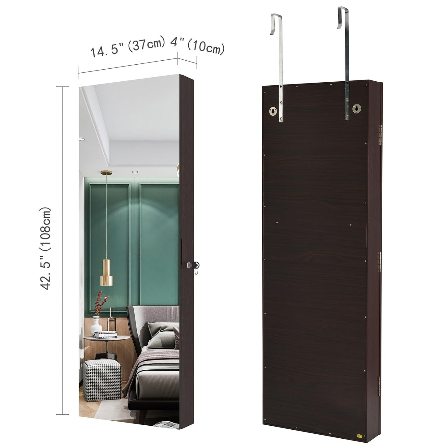 DLYZAYE Wall-Mounted Full-Length Mirror Jewelry Cabinet with LED Storage Organizer