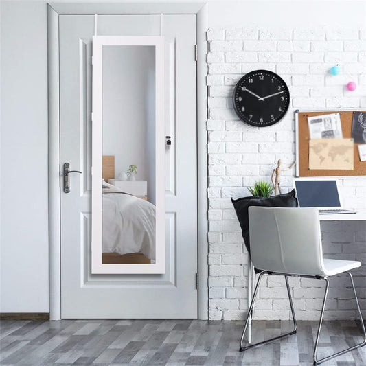 Lockable Wall-Mounted LED Mirror Jewelry Cabinet with Makeup & Accessory Storage