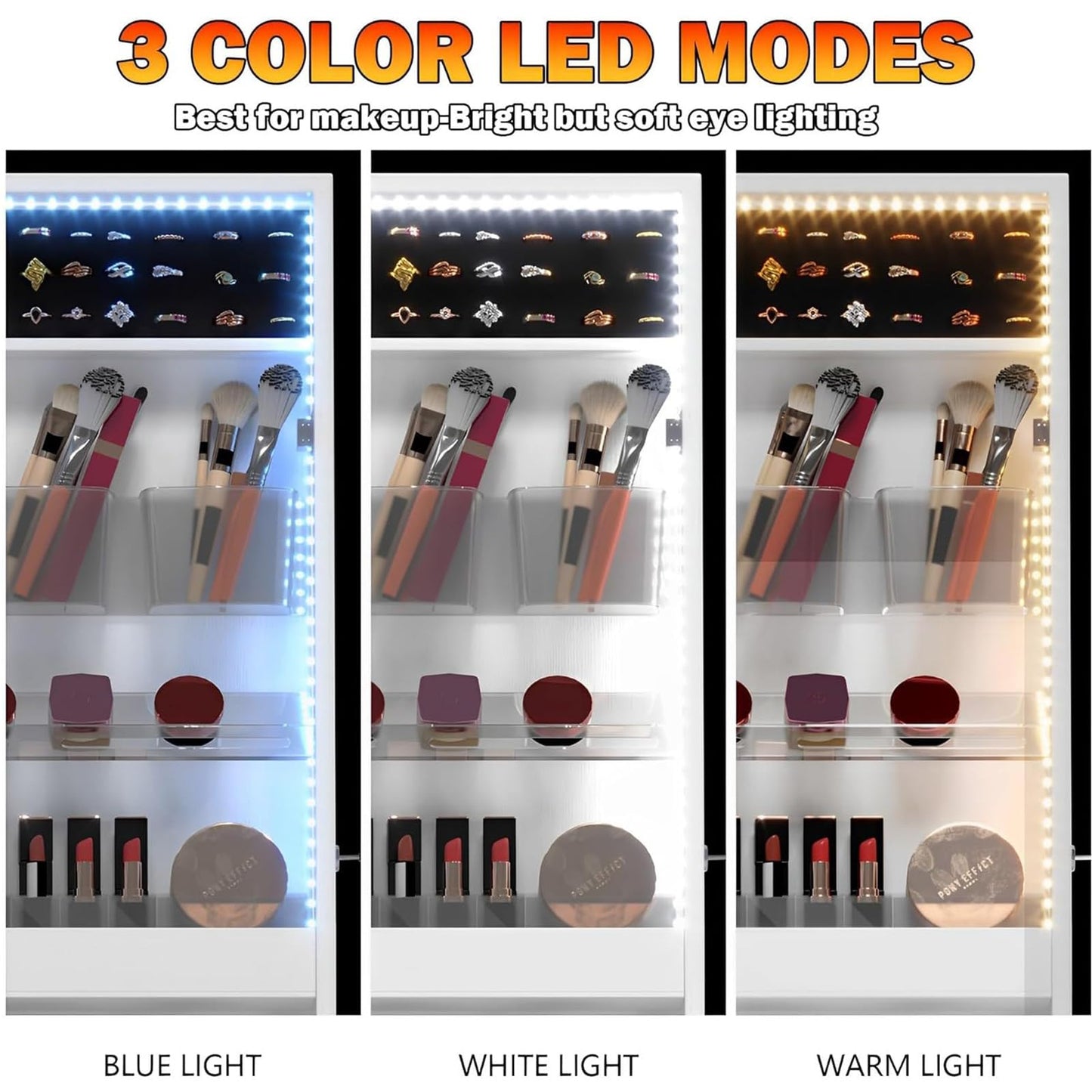 Wall-Mounted LED Jewelry Storage Cabinet with Full-Length Mirror Organizer