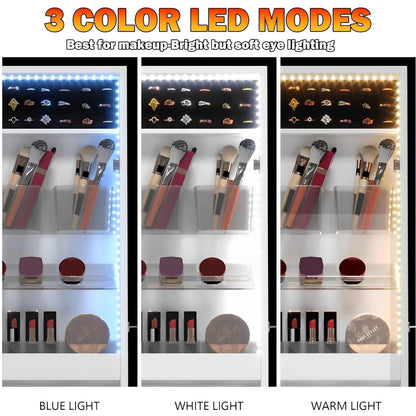 Wall-Mounted LED Jewelry Storage Cabinet with Full-Length Mirror Organizer