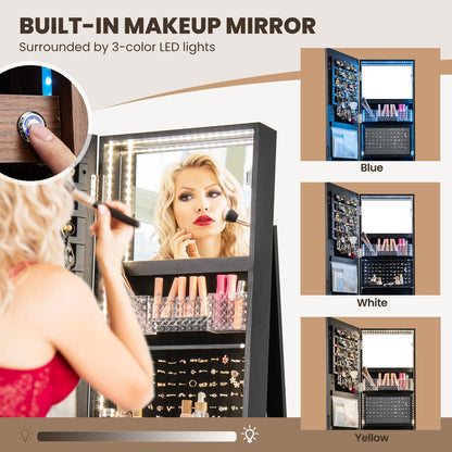 CHARMAID 360° Rotating Jewelry Armoire with LED Full-Length Mirror