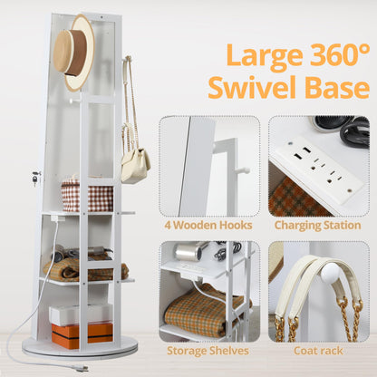 IRONCK 360° Swivel Mirrored Jewelry Cabinet with Charging Station & LED Lights