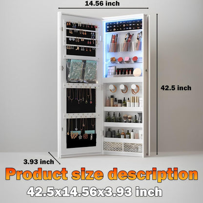 Wall-Mounted LED Jewelry Storage Cabinet with Full-Length Mirror Organizer