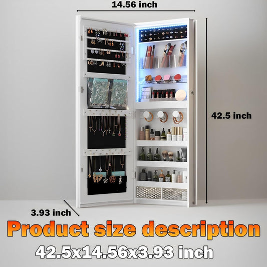 Wall-Mounted LED Jewelry Storage Cabinet with Full-Length Mirror Organizer
