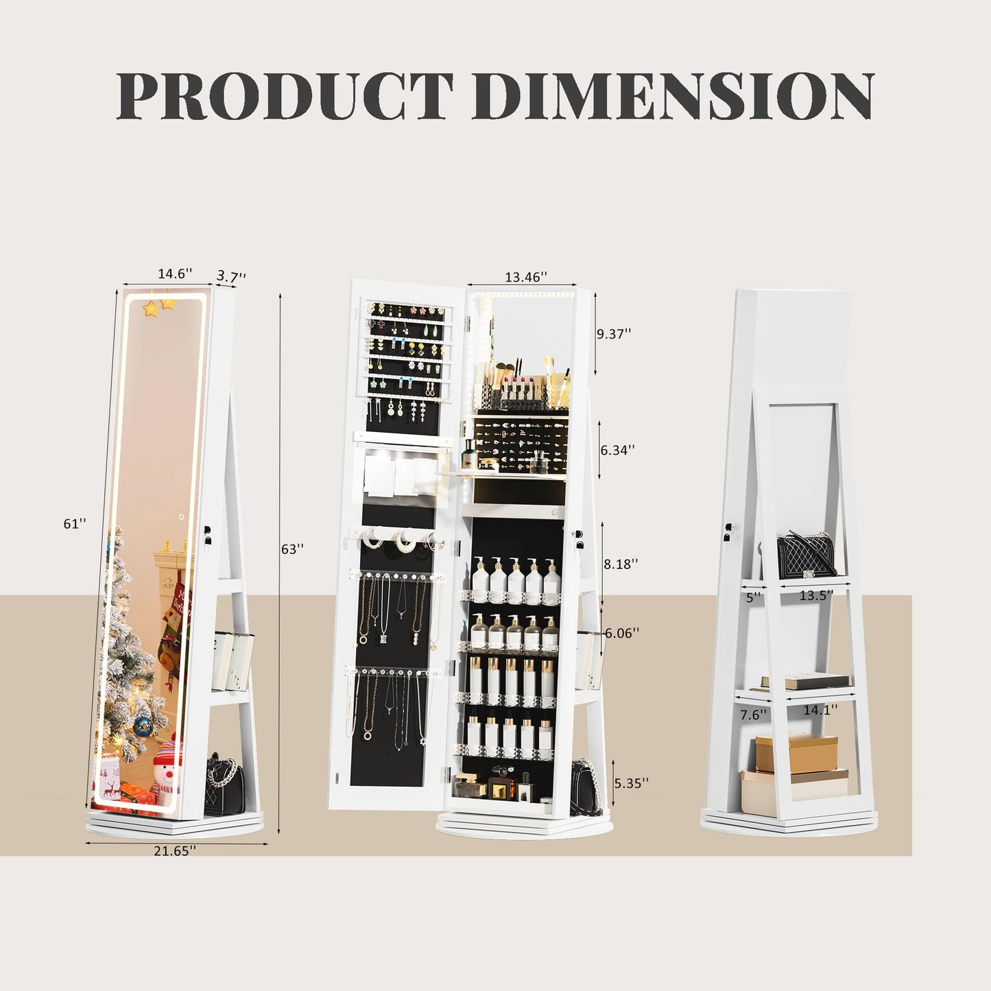 TJYGO 360° Swivel Jewelry Armoire with LED Mirror & Adjustable Lighting