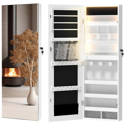 Wall-Mounted LED Jewelry Storage Cabinet with Full-Length Mirror Organizer