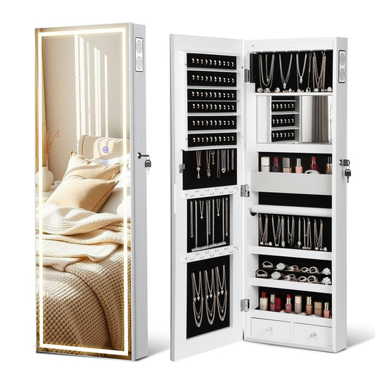 Ntufrest LED Mirror Jewelry Cabinet with Bluetooth Speaker & Full-Length Mirror