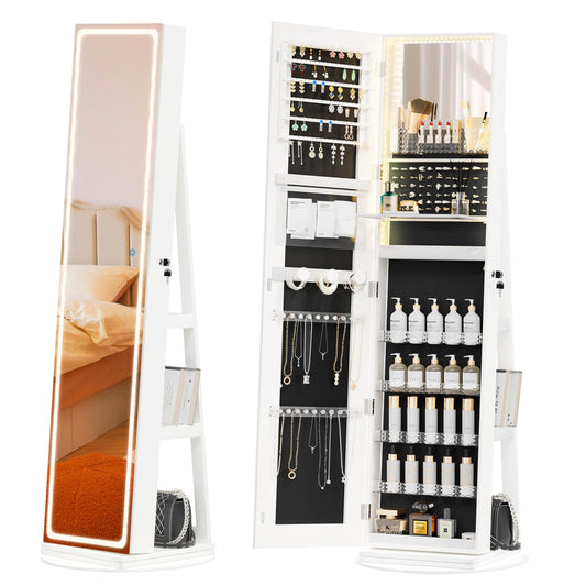 TJYGO 360° Swivel Jewelry Armoire with LED Mirror & Adjustable Lighting
