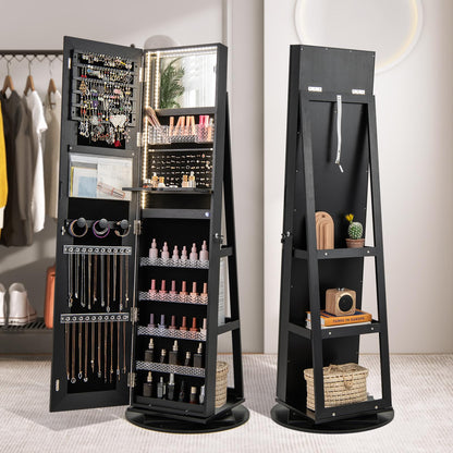CHARMAID 360° Rotating Jewelry Armoire with LED Full-Length Mirror
