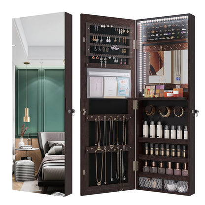 DLYZAYE Wall-Mounted Full-Length Mirror Jewelry Cabinet with LED Storage Organizer